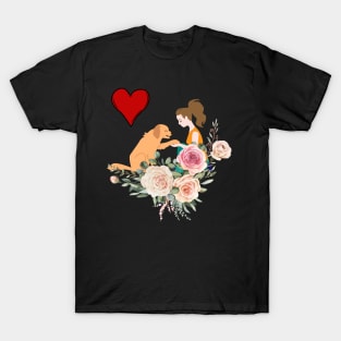 Woman And Dog Floral Look T-Shirt